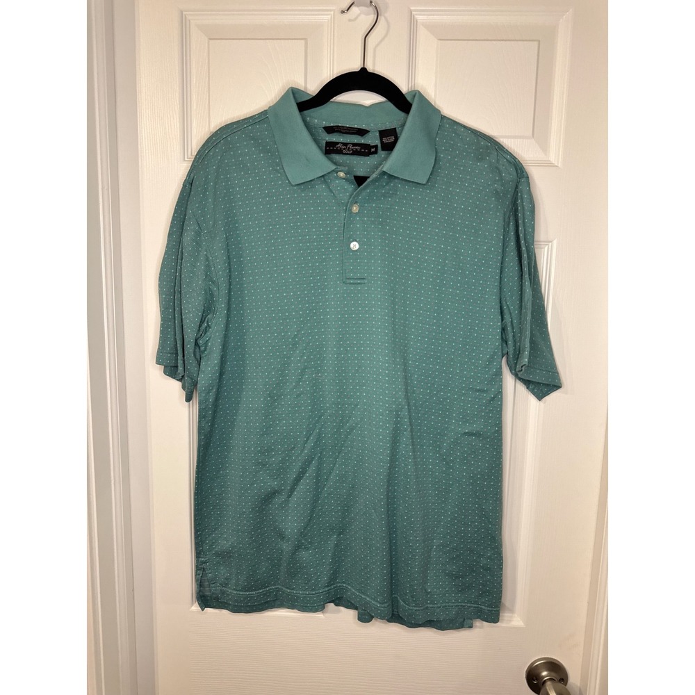 100% Cotton Alan Flusser Golf Polo Mens Medium Teal Micro Dot Short Sleeve